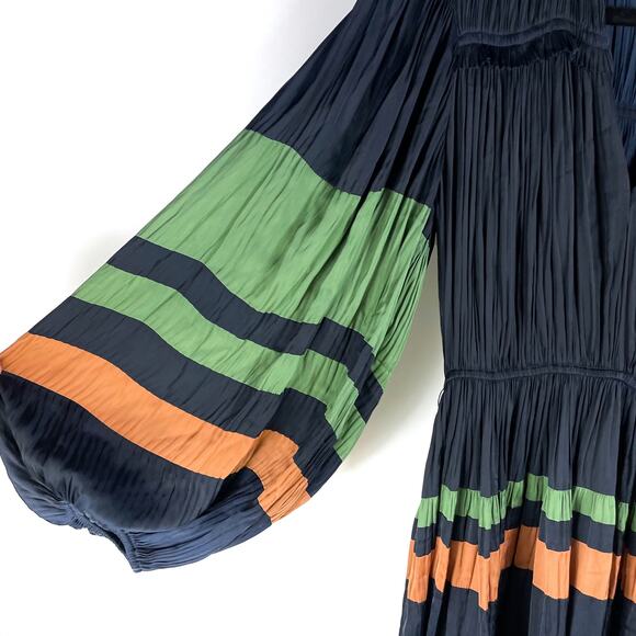 Ulla Johnson Alia Navy Blue Mini Dress Green Orange Stripe Long Sleeve Sz‎ 0 - Picture 7 of 13